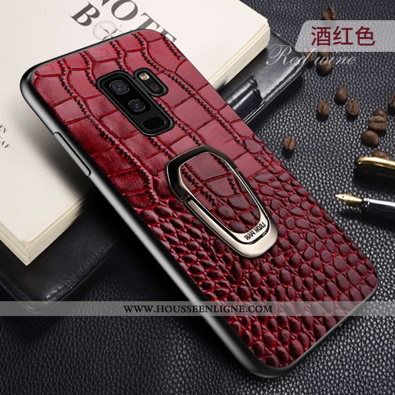 Coque Samsung Galaxy S9+ Cuir Véritable Cuir Magnétisme Rouge Anneau Support
