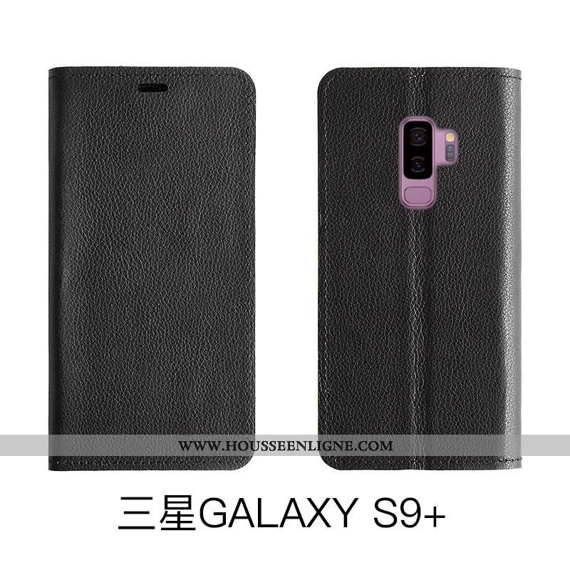 Coque Samsung Galaxy S9+ Cuir Véritable Cuir Étui Bleu Étoile Tout Compris Bovins