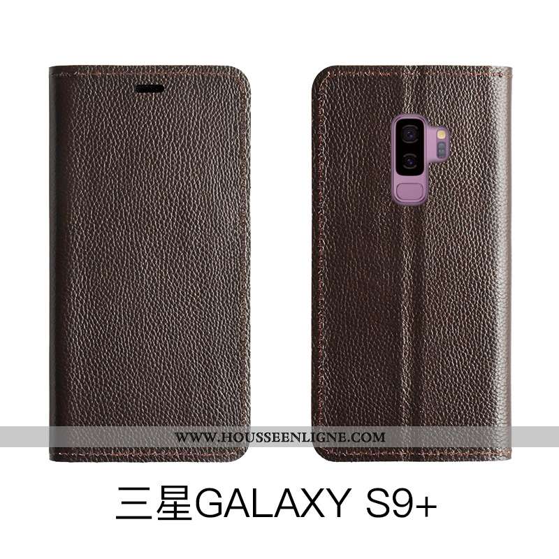 Coque Samsung Galaxy S9+ Cuir Véritable Cuir Étui Bleu Étoile Tout Compris Bovins