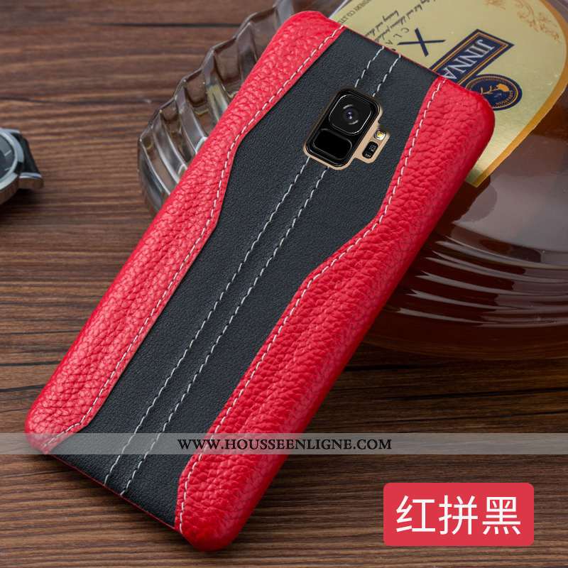 Coque Samsung Galaxy S9 Cuir Véritable Ultra Créatif Incassable Luxe Cuir Business Rouge