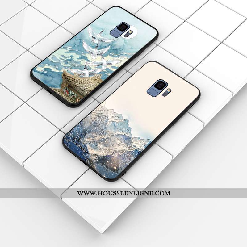 Coque Samsung Galaxy S9 Fluide Doux Silicone Gaufrage Incassable Motif Étui Bleu