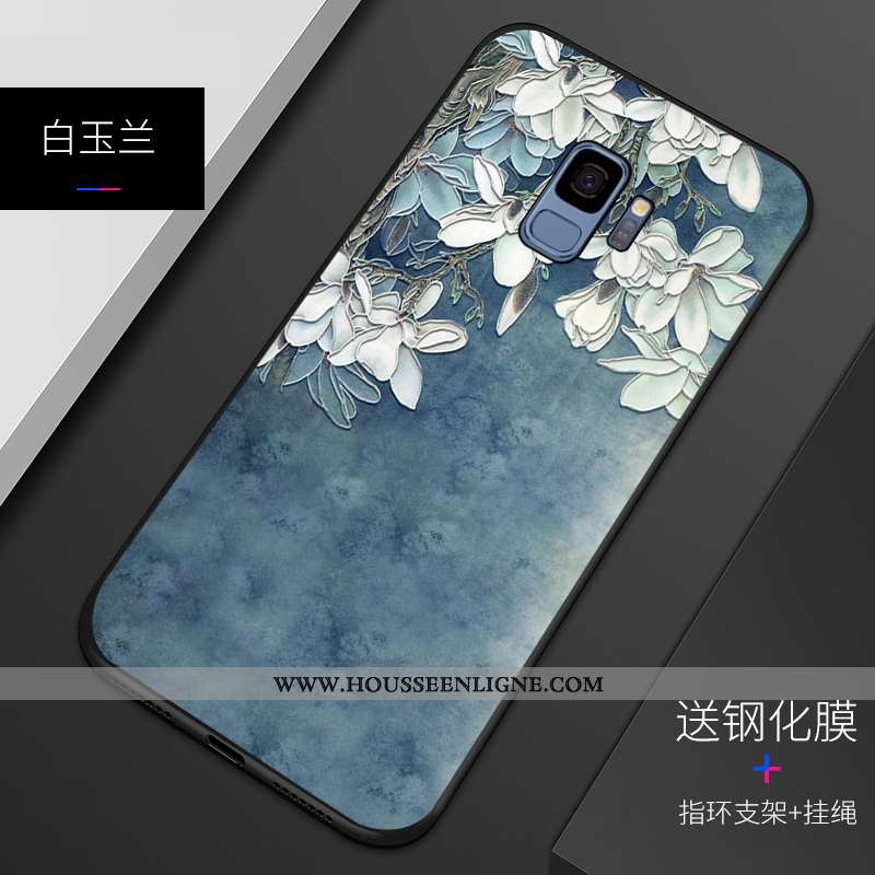 Coque Samsung Galaxy S9 Fluide Doux Silicone Gaufrage Incassable Motif Étui Bleu