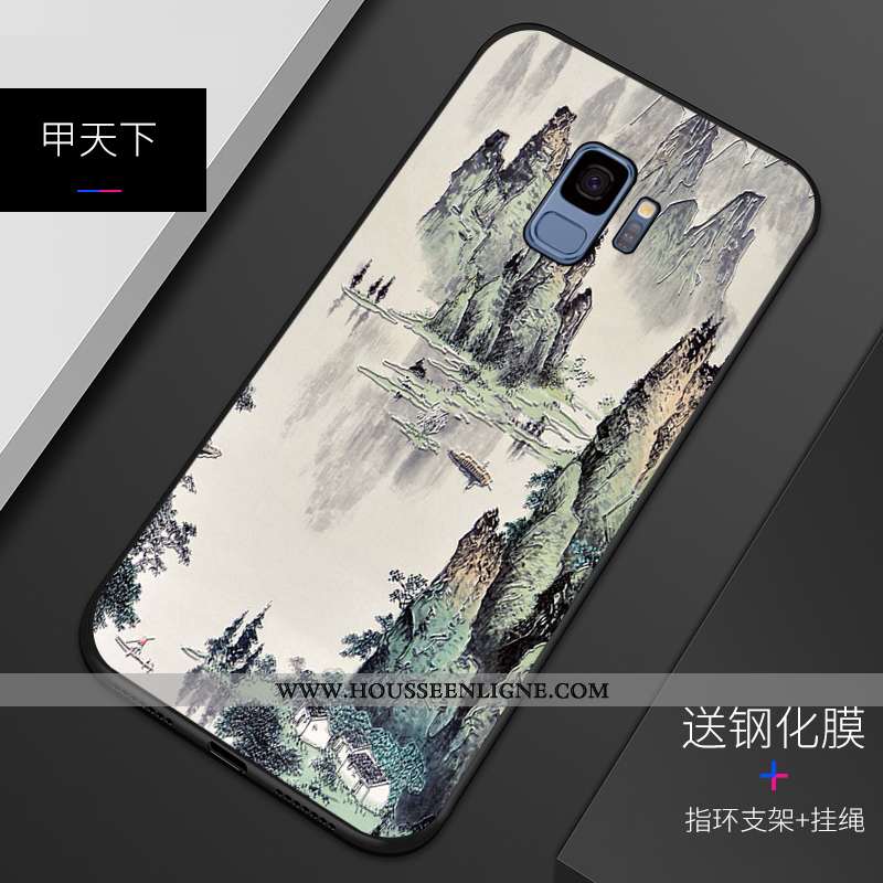 Coque Samsung Galaxy S9 Fluide Doux Silicone Gaufrage Incassable Motif Étui Bleu