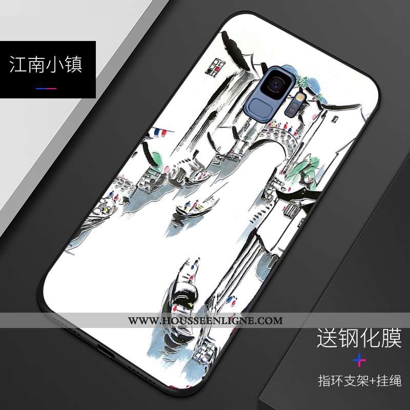 Coque Samsung Galaxy S9 Fluide Doux Silicone Gaufrage Incassable Motif Étui Bleu
