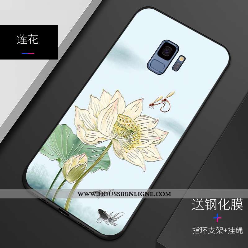 Coque Samsung Galaxy S9 Fluide Doux Silicone Gaufrage Incassable Motif Étui Bleu
