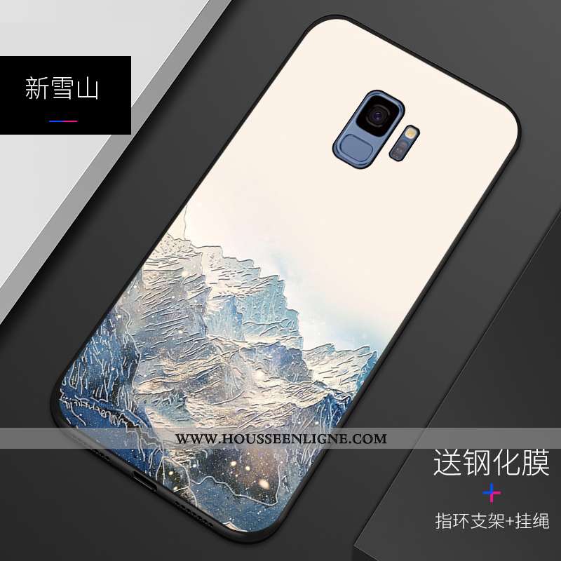 Coque Samsung Galaxy S9 Fluide Doux Silicone Gaufrage Incassable Motif Étui Bleu