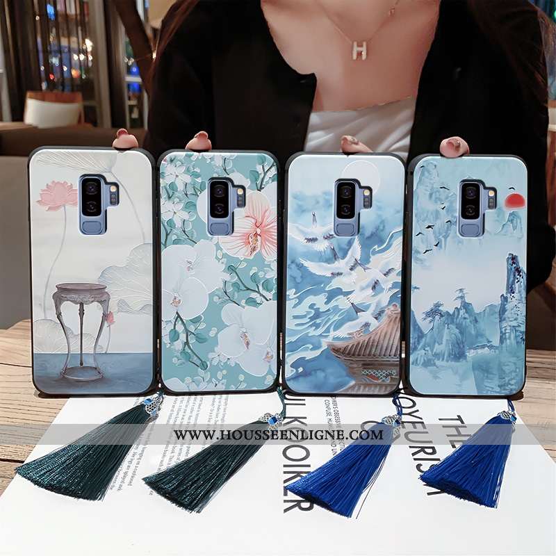 Coque Samsung Galaxy S9+ Fluide Doux Silicone Vent Légère Ultra Protection Gaufrage Bleu