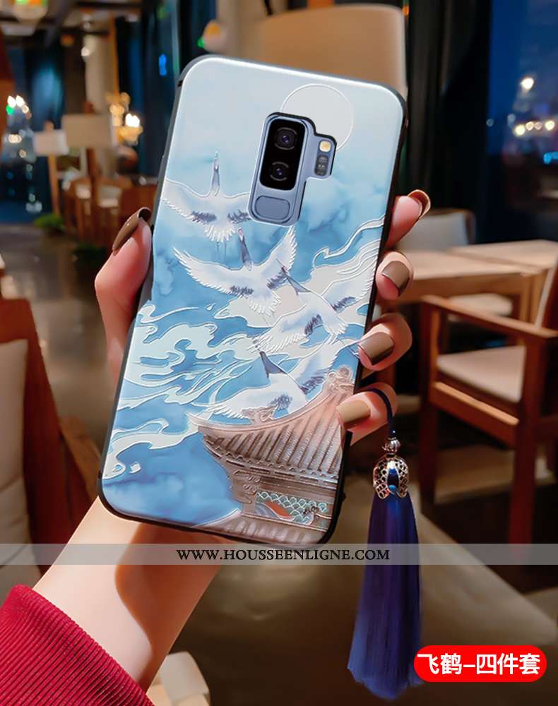 Coque Samsung Galaxy S9+ Fluide Doux Silicone Vent Légère Ultra Protection Gaufrage Bleu