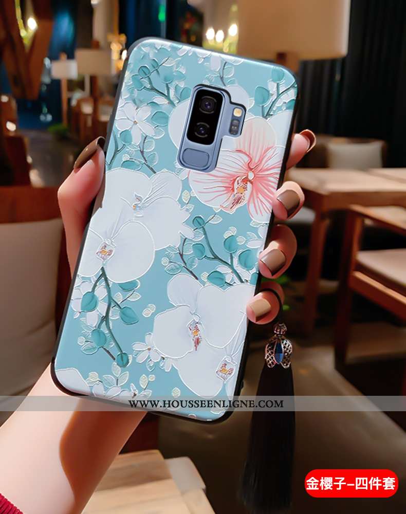 Coque Samsung Galaxy S9+ Fluide Doux Silicone Vent Légère Ultra Protection Gaufrage Bleu