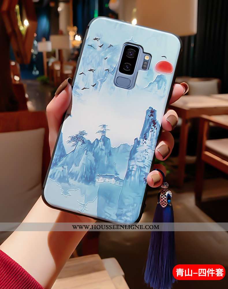 Coque Samsung Galaxy S9+ Fluide Doux Silicone Vent Légère Ultra Protection Gaufrage Bleu