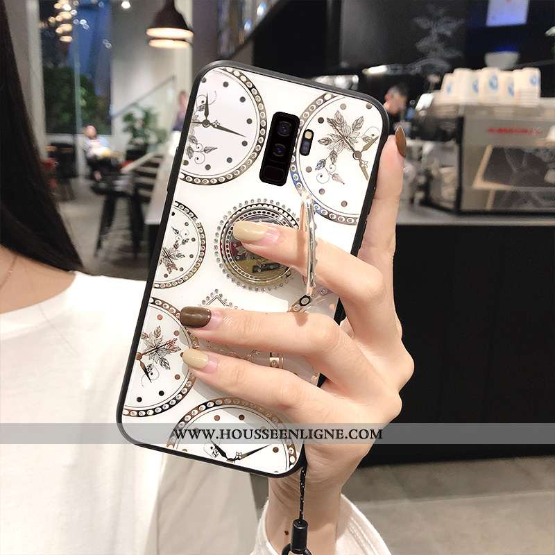Coque Samsung Galaxy S9+ Incruster Strass Ornements Suspendus Étoile Anneau Silicone Créatif Blanche