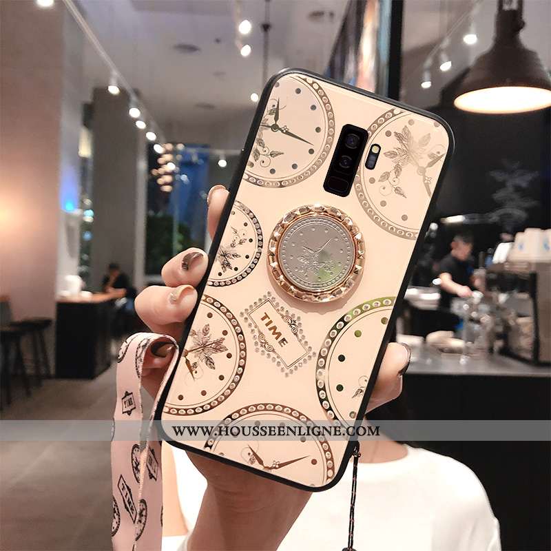 Coque Samsung Galaxy S9+ Incruster Strass Ornements Suspendus Étoile Anneau Silicone Créatif Blanche