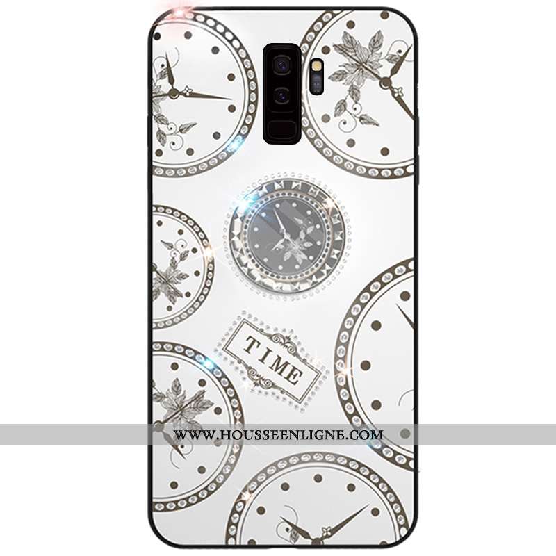 Coque Samsung Galaxy S9+ Incruster Strass Ornements Suspendus Étoile Anneau Silicone Créatif Blanche