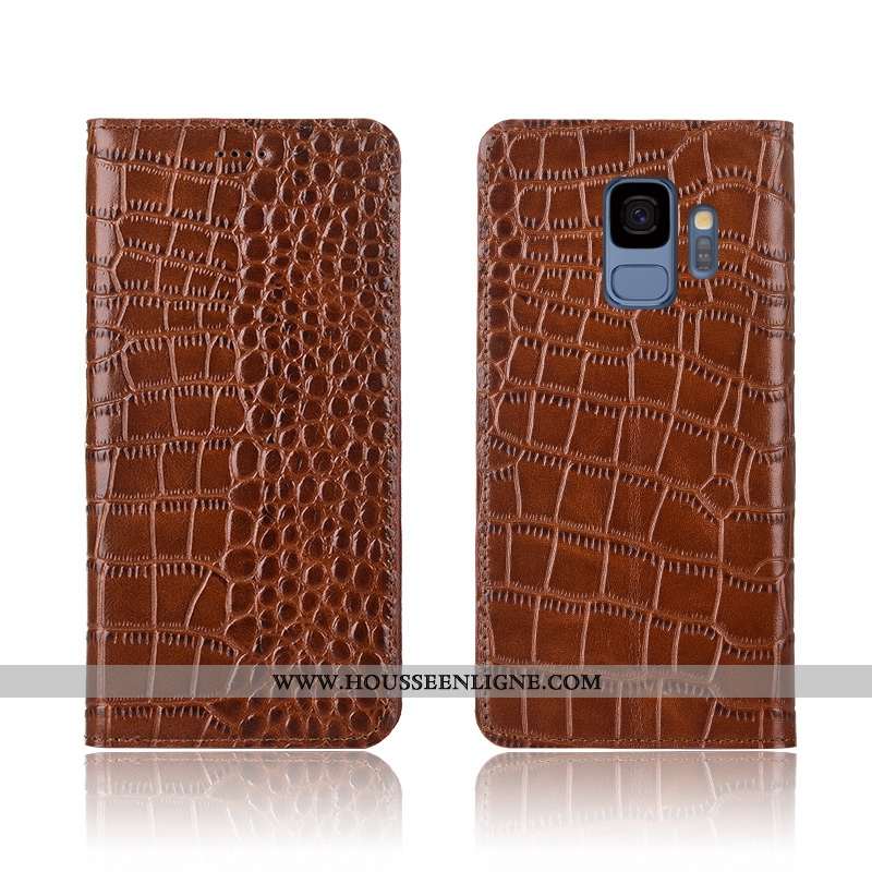 Coque Samsung Galaxy S9 Protection Cuir Véritable Nouveau Clamshell Téléphone Portable Étui Marron