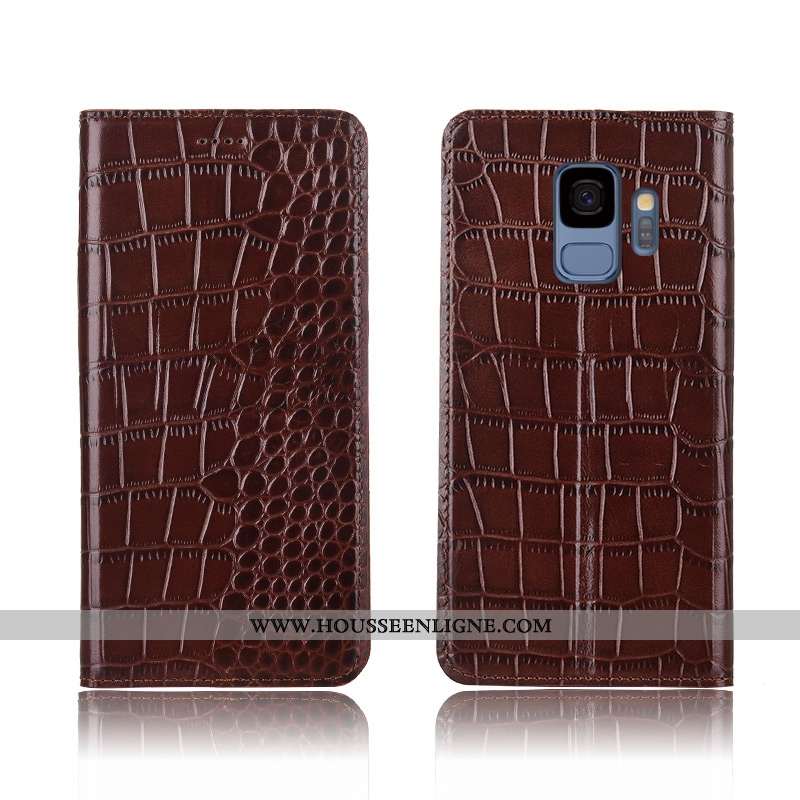 Coque Samsung Galaxy S9 Protection Cuir Véritable Nouveau Clamshell Téléphone Portable Étui Marron