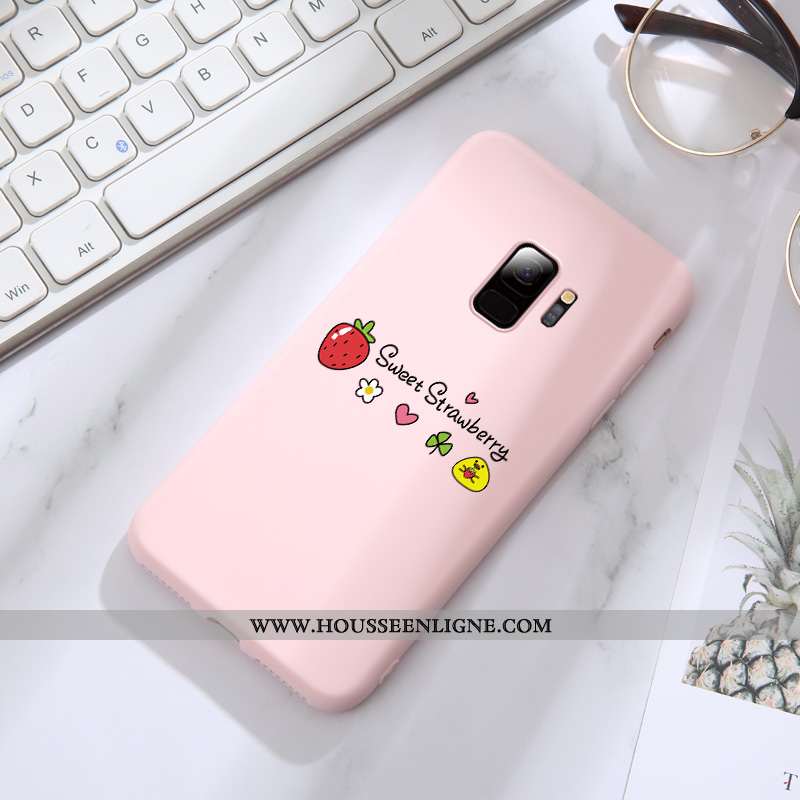 Coque Samsung Galaxy S9 Tendance Fluide Doux Tout Compris Créatif Fraise Bovins Net Rouge Verte