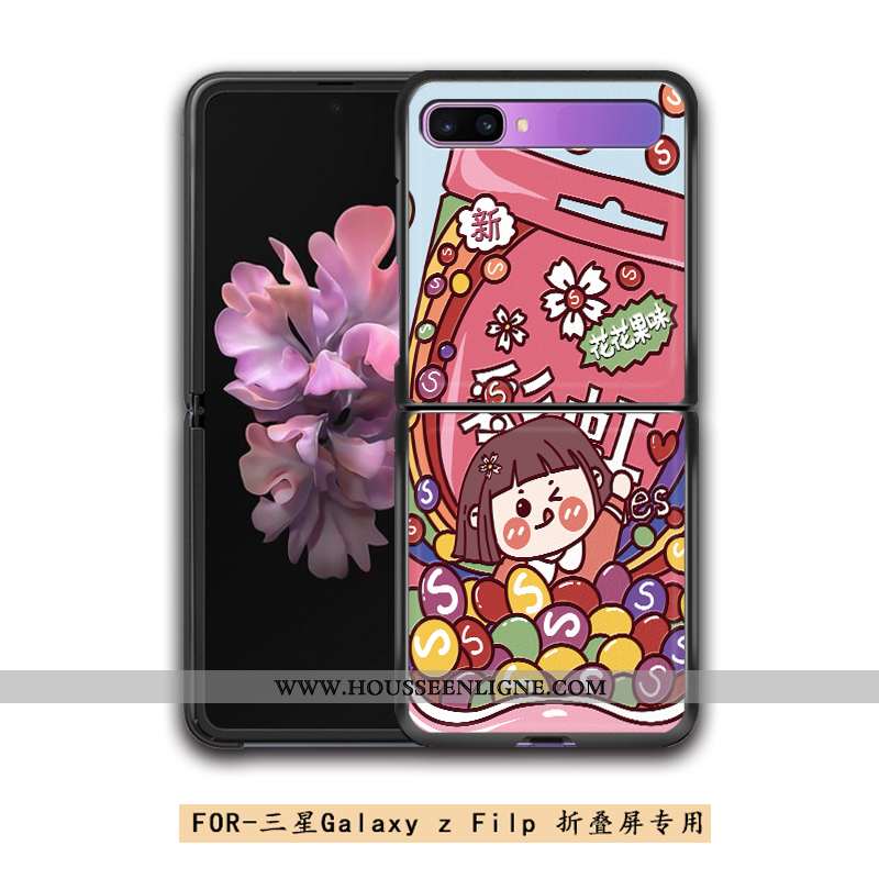 Coque Samsung Z Flip Cuir Modèle Fleurie Gaufrage Arc En Ciel Charmant Plier Téléphone Portable Bleu