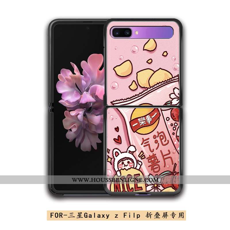 Coque Samsung Z Flip Cuir Modèle Fleurie Gaufrage Arc En Ciel Charmant Plier Téléphone Portable Bleu