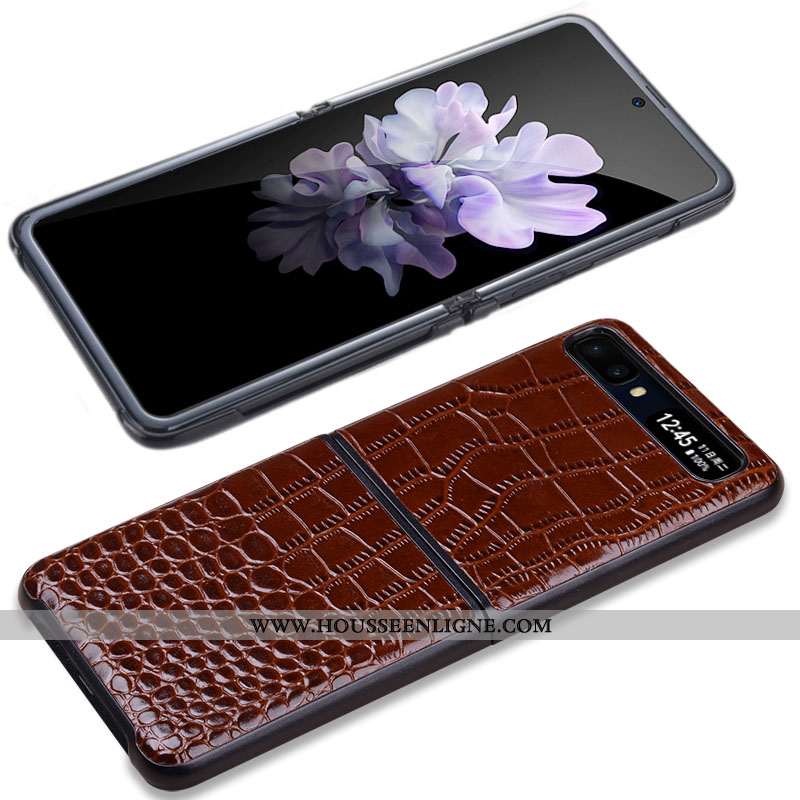 Coque Samsung Z Flip Cuir Véritable Portefeuille Protection Cuir Marron Divisé Incassable