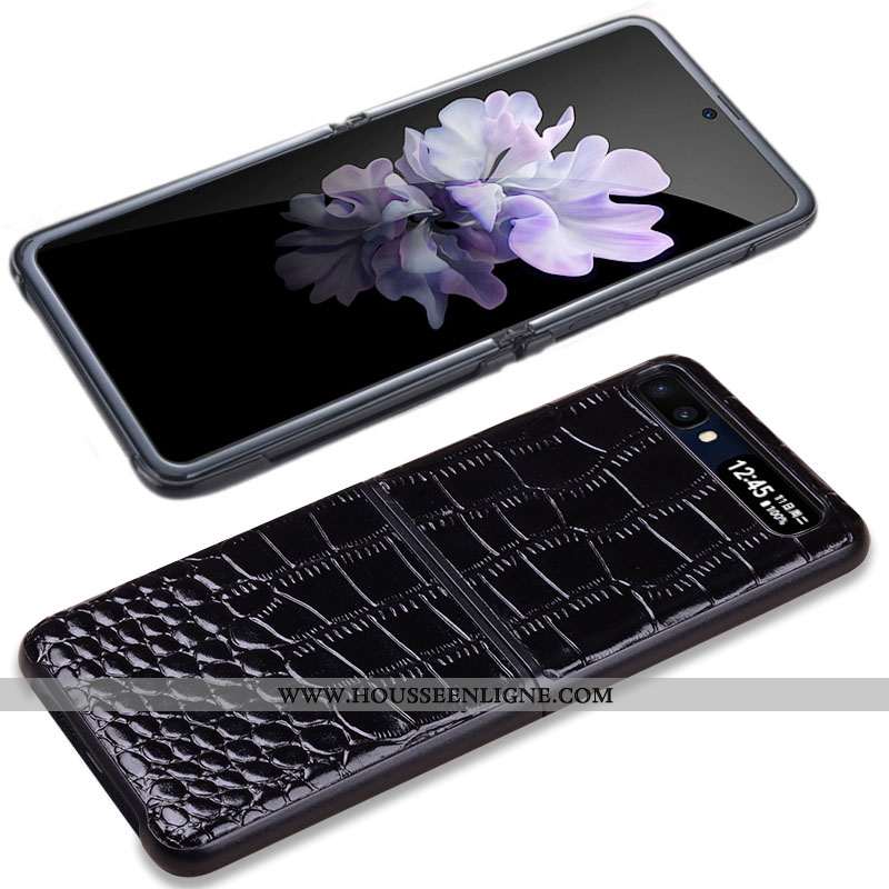 Coque Samsung Z Flip Cuir Véritable Portefeuille Protection Cuir Marron Divisé Incassable