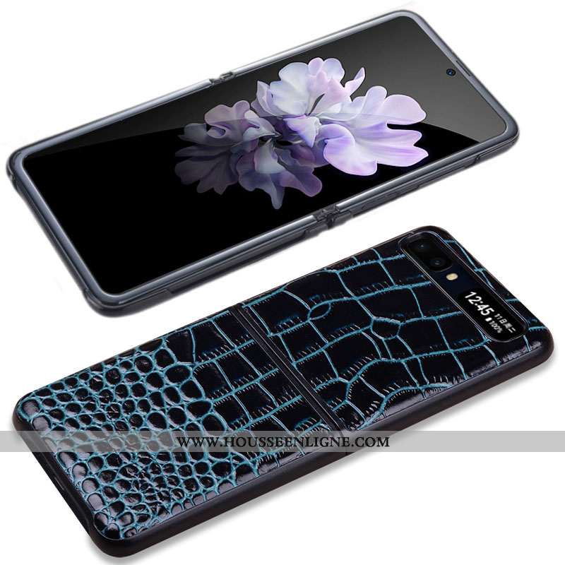 Coque Samsung Z Flip Cuir Véritable Portefeuille Protection Cuir Marron Divisé Incassable