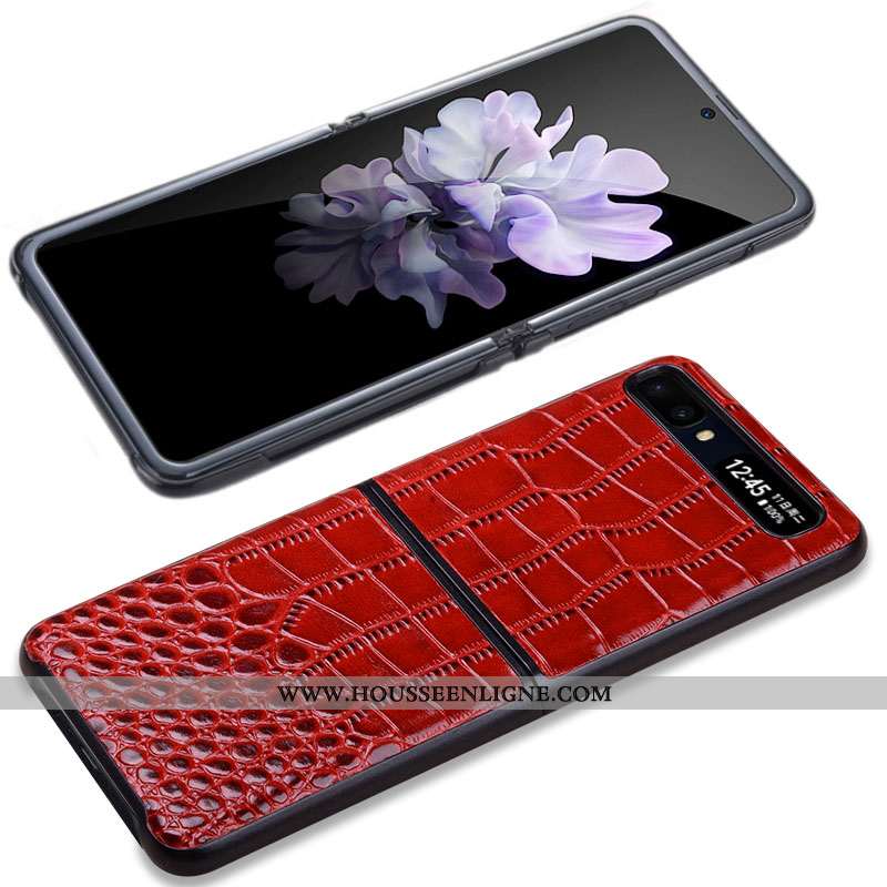 Coque Samsung Z Flip Cuir Véritable Portefeuille Protection Cuir Marron Divisé Incassable