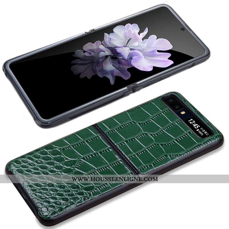Coque Samsung Z Flip Cuir Véritable Portefeuille Protection Cuir Marron Divisé Incassable