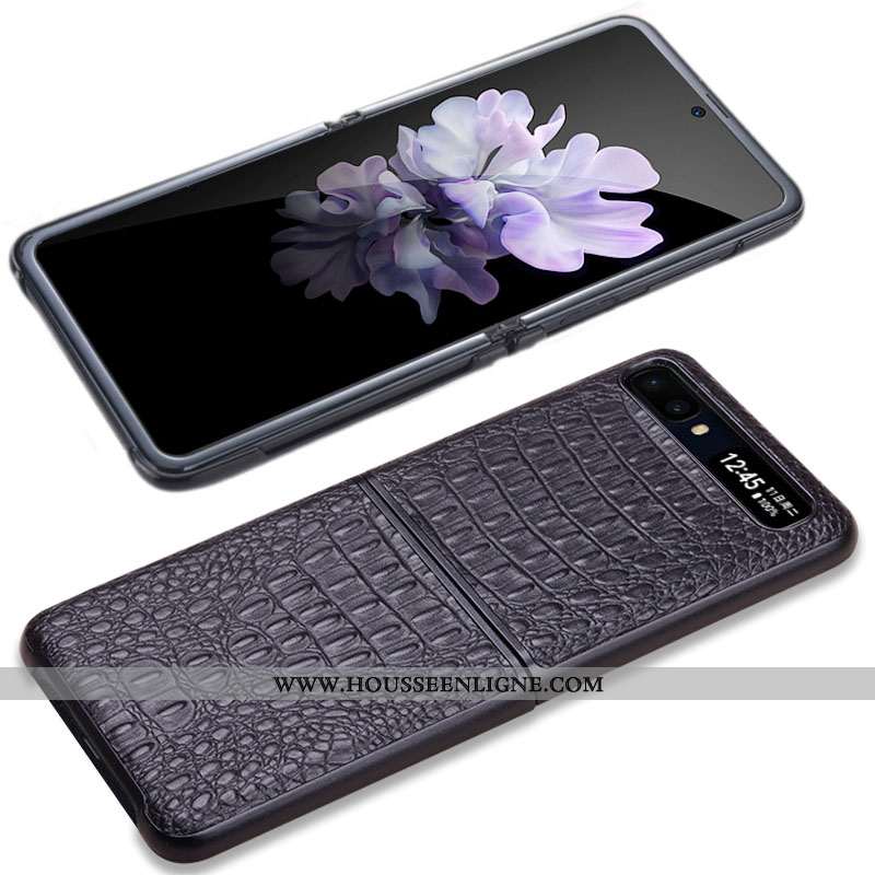 Coque Samsung Z Flip Cuir Véritable Portefeuille Protection Cuir Marron Divisé Incassable