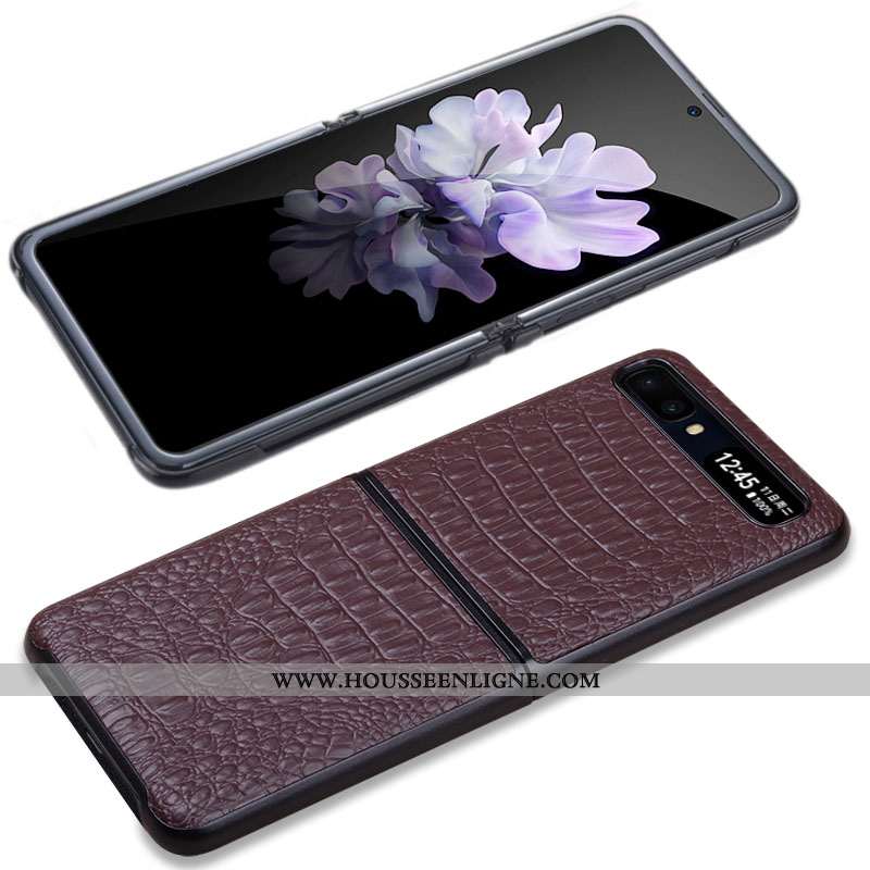 Coque Samsung Z Flip Cuir Véritable Portefeuille Protection Cuir Marron Divisé Incassable
