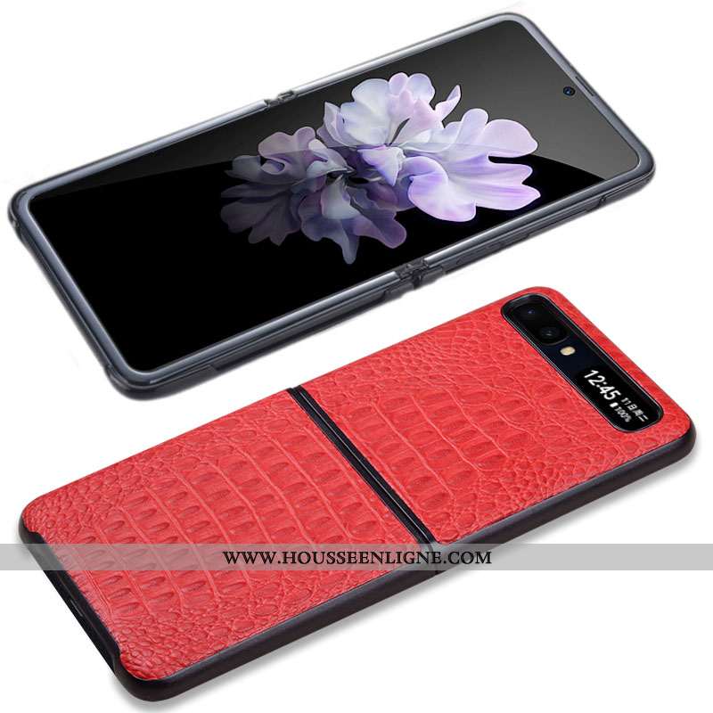 Coque Samsung Z Flip Cuir Véritable Portefeuille Protection Cuir Marron Divisé Incassable