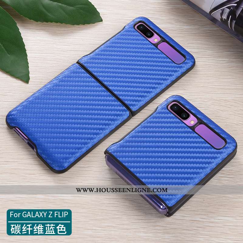 Coque Samsung Z Flip Cuir Véritable Ultra Légère Étui Tout Compris Téléphone Portable Bleu