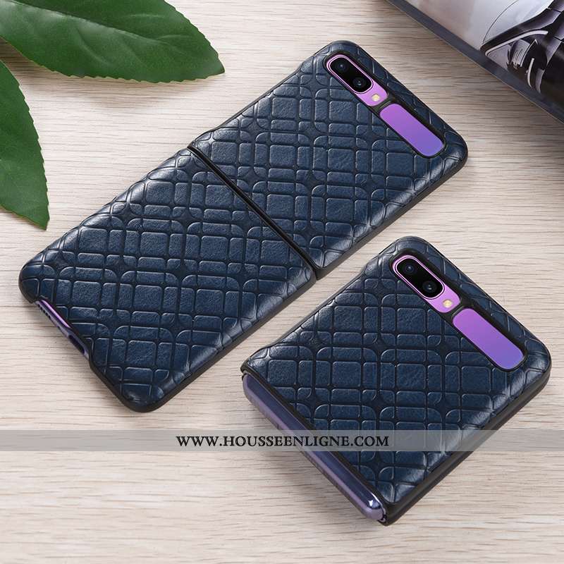 Coque Samsung Z Flip Cuir Véritable Ultra Légère Étui Tout Compris Téléphone Portable Bleu