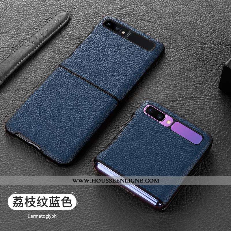 Coque Samsung Z Flip Cuir Véritable Ultra Légère Étui Tout Compris Téléphone Portable Bleu