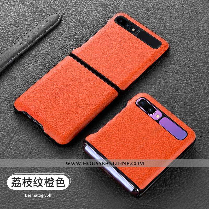 Coque Samsung Z Flip Cuir Véritable Ultra Légère Étui Tout Compris Téléphone Portable Bleu