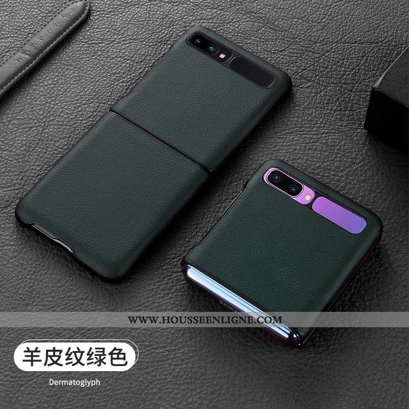 Coque Samsung Z Flip Cuir Véritable Ultra Légère Étui Tout Compris Téléphone Portable Bleu