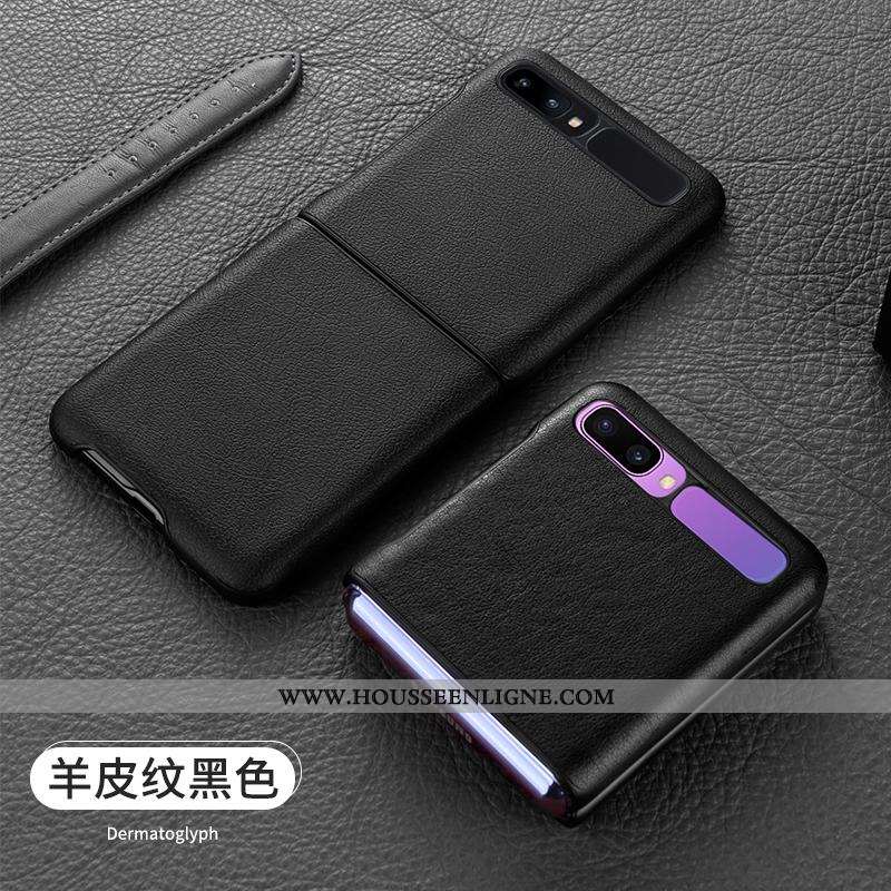Coque Samsung Z Flip Cuir Véritable Ultra Légère Étui Tout Compris Téléphone Portable Bleu