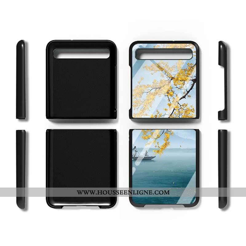 Coque Samsung Z Flip Personnalité Protection Nouveau Amoureux Incassable Étui Verre Bleu