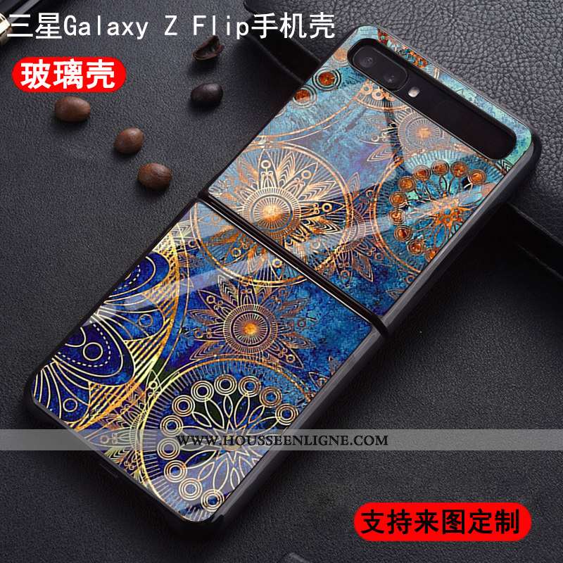 Coque Samsung Z Flip Personnalité Protection Nouveau Amoureux Incassable Étui Verre Bleu