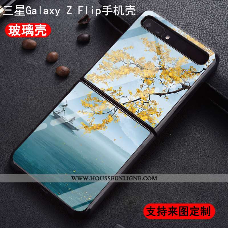 Coque Samsung Z Flip Personnalité Protection Nouveau Amoureux Incassable Étui Verre Bleu