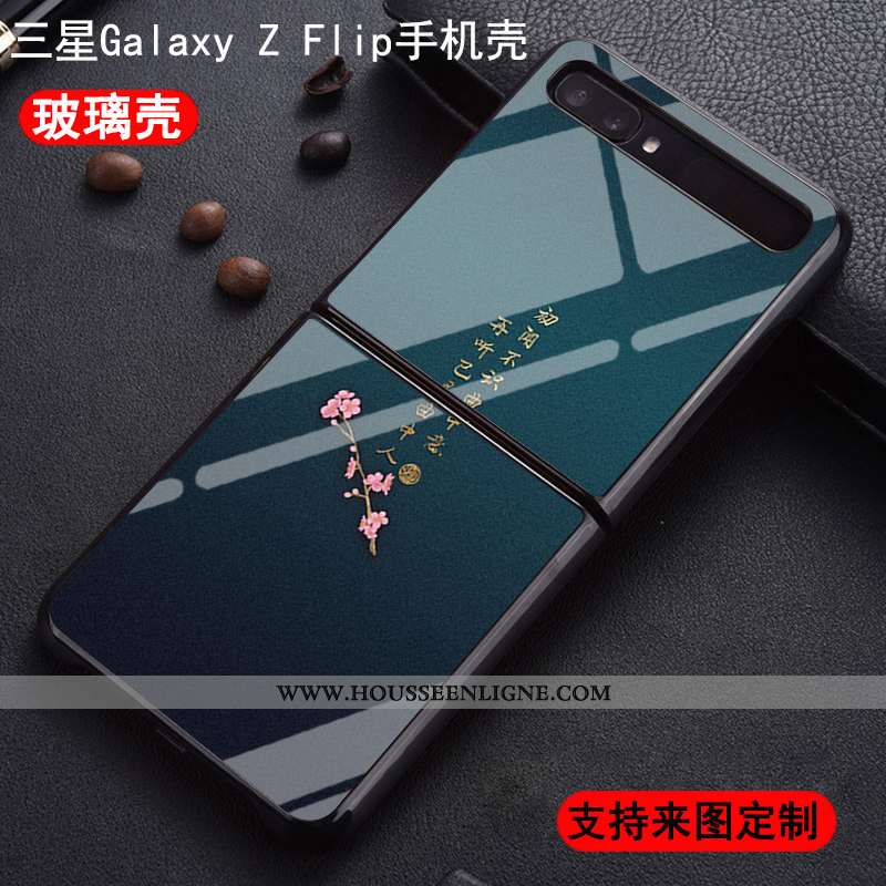 Coque Samsung Z Flip Personnalité Protection Nouveau Amoureux Incassable Étui Verre Bleu
