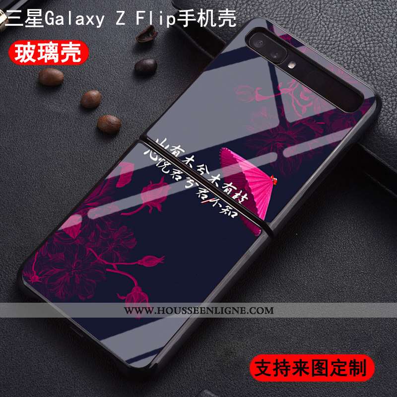 Coque Samsung Z Flip Personnalité Protection Nouveau Amoureux Incassable Étui Verre Bleu