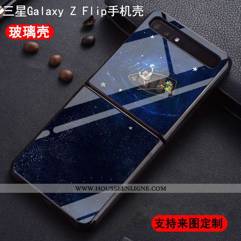 Coque Samsung Z Flip Personnalité Protection Nouveau Amoureux Incassable Étui Verre Bleu