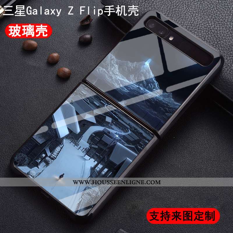 Coque Samsung Z Flip Personnalité Protection Nouveau Amoureux Incassable Étui Verre Bleu