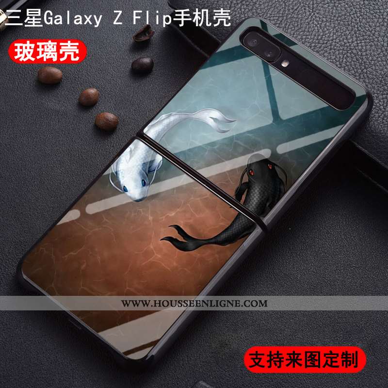 Coque Samsung Z Flip Personnalité Protection Nouveau Amoureux Incassable Étui Verre Bleu