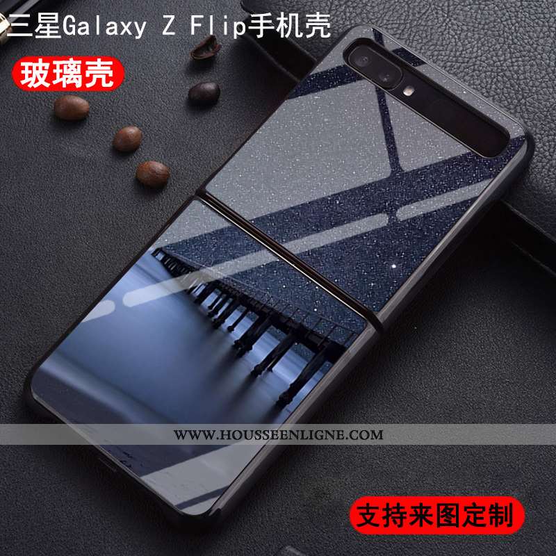 Coque Samsung Z Flip Personnalité Protection Nouveau Amoureux Incassable Étui Verre Bleu