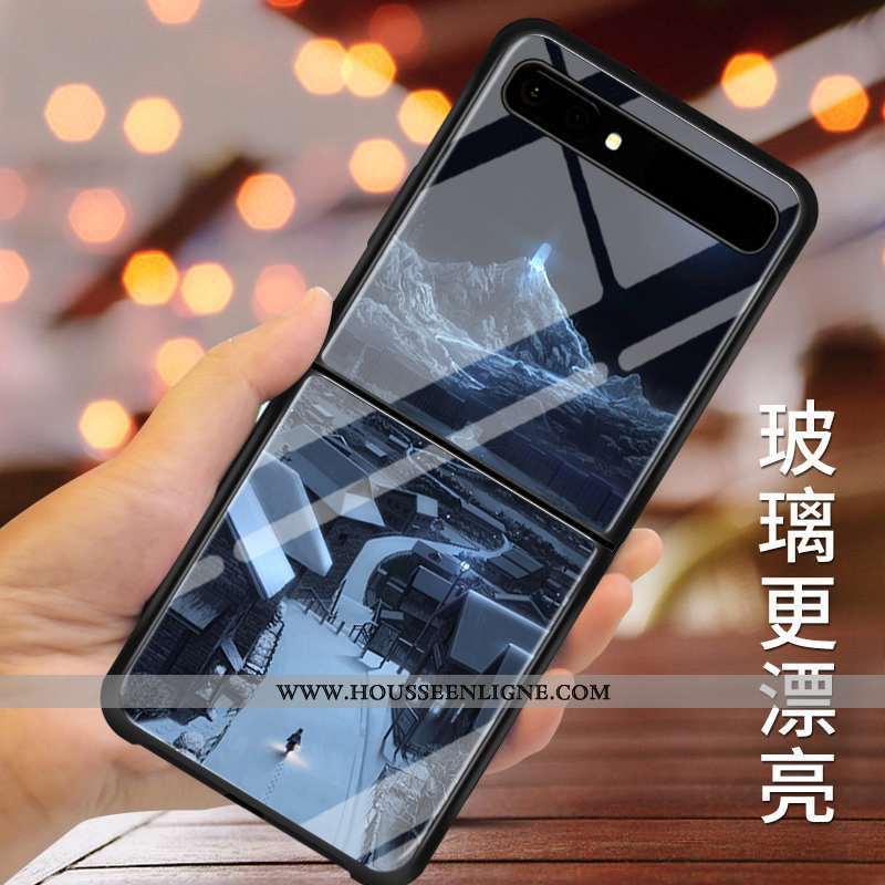 Coque Samsung Z Flip Personnalité Protection Nouveau Amoureux Incassable Étui Verre Bleu