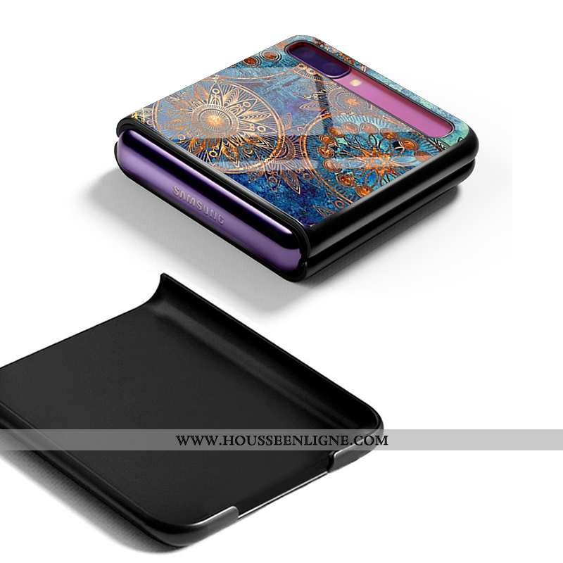 Coque Samsung Z Flip Personnalité Protection Nouveau Amoureux Incassable Étui Verre Bleu