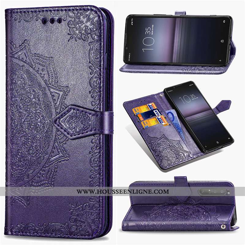 Coque Sony Xperia 1 Ii Ornements Suspendus Gaufrage Téléphone Portable Étui Cuir En Relief Protectio
