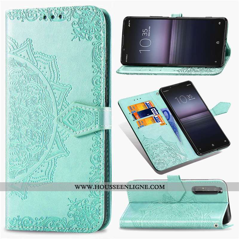 Coque Sony Xperia 1 Ii Ornements Suspendus Gaufrage Téléphone Portable Étui Cuir En Relief Protectio