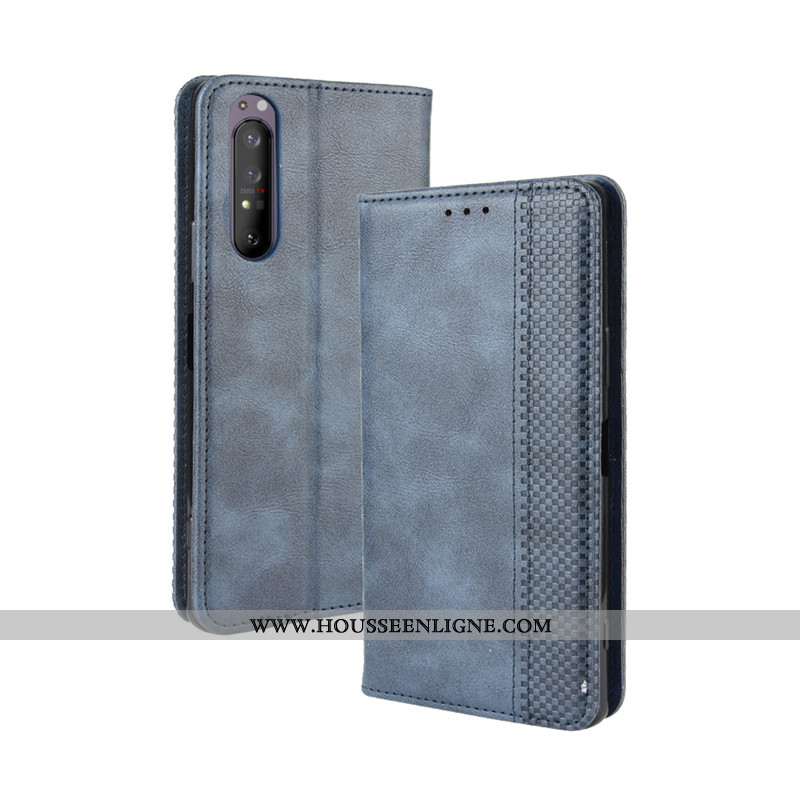 Coque Sony Xperia 1 Ii Protection Cuir Boucle Magnétique Étui Bleu Marin Housse Bleu Foncé